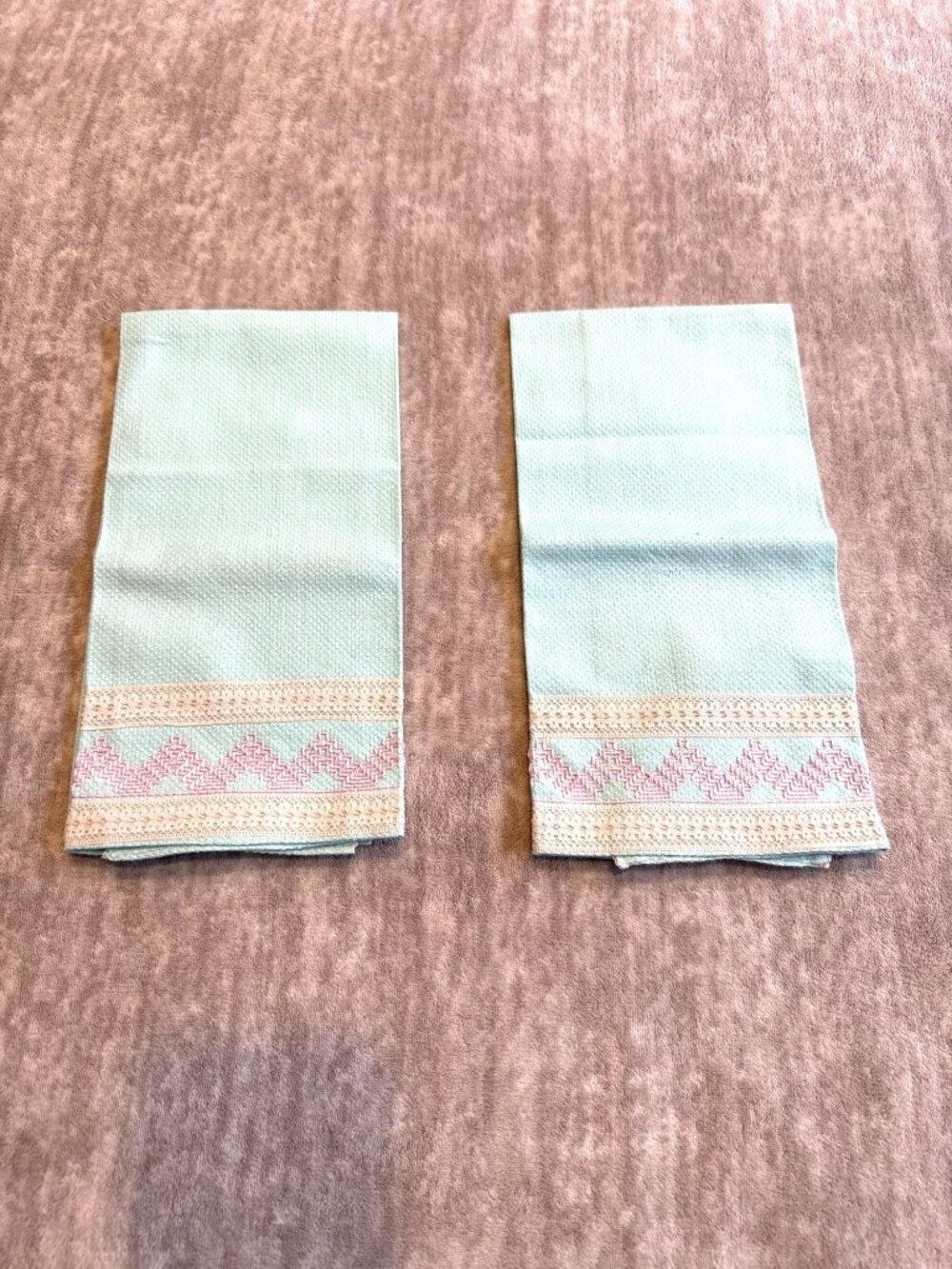Huck Weaving Tea Towels Set of 2 Pastel Blue Green and Pink Geometric